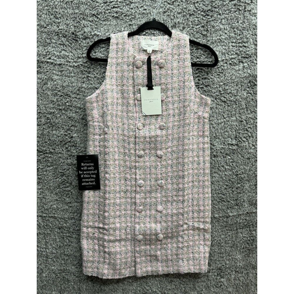 Pomander Place Peony Tweed Bianca‎ Dress Knit Button Shift NEW Size XS
